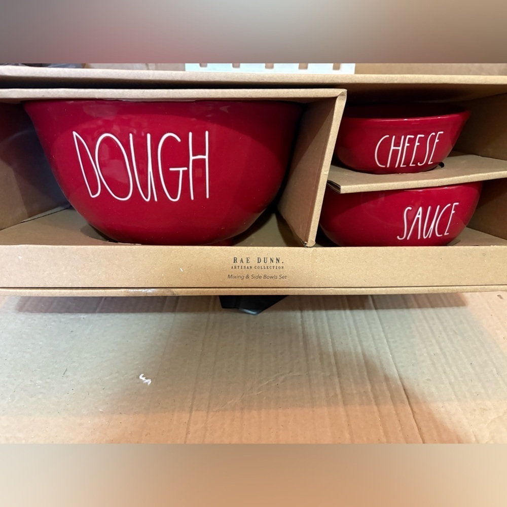 Rae Dunn Red Dough and Cheese Sauce Bowls